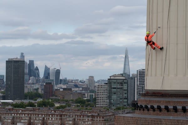 Finishing touches being added to Battersea Power Station’s iconic chimneys in preparation for the public opening on 14th October 2022.