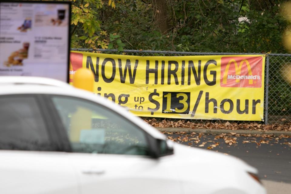 A Michigan McDonald's advertises wages at $13 an hour.