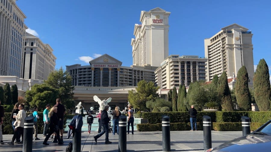 <em>The 10-foot-tall barriers with concrete bases that once isolated Caesars Palace from Las Vegas Boulevard have come down within the week after the race.</em> (KLAS)