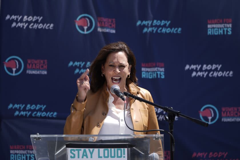 Vice President Kamala Harris gives remarks at the Women's March in Los Angeles Saturday, Apr. 15, 2023.