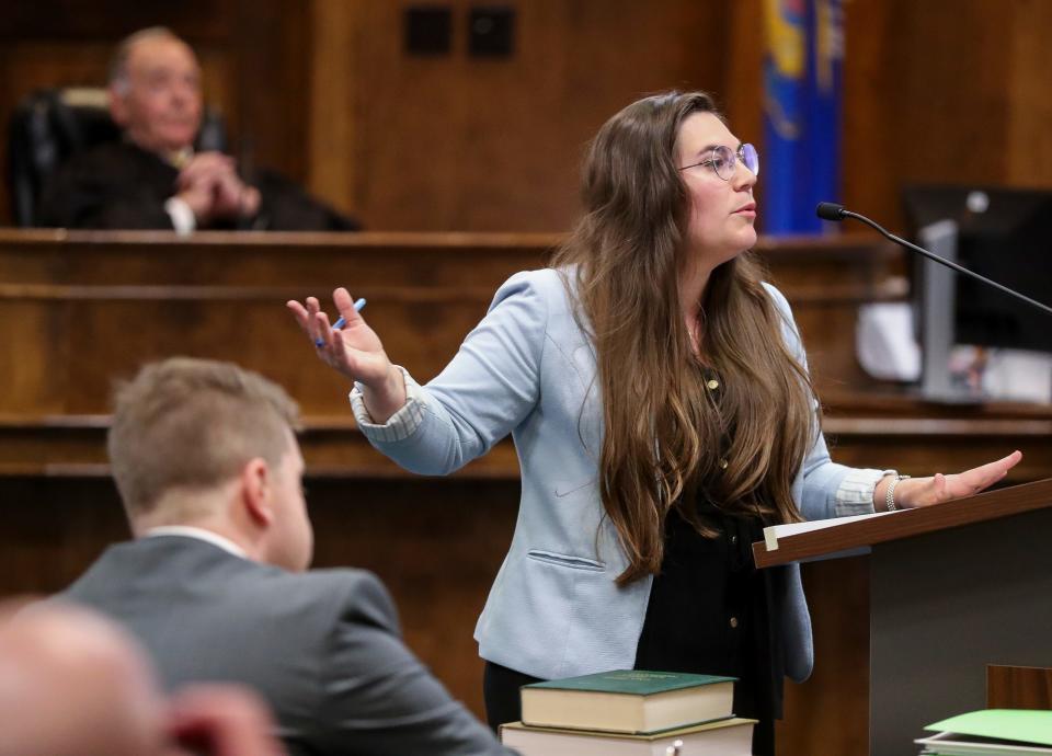 Defense attorney Brianna Zawada delivers her opening statement to the jury on Monday in Green Bay.