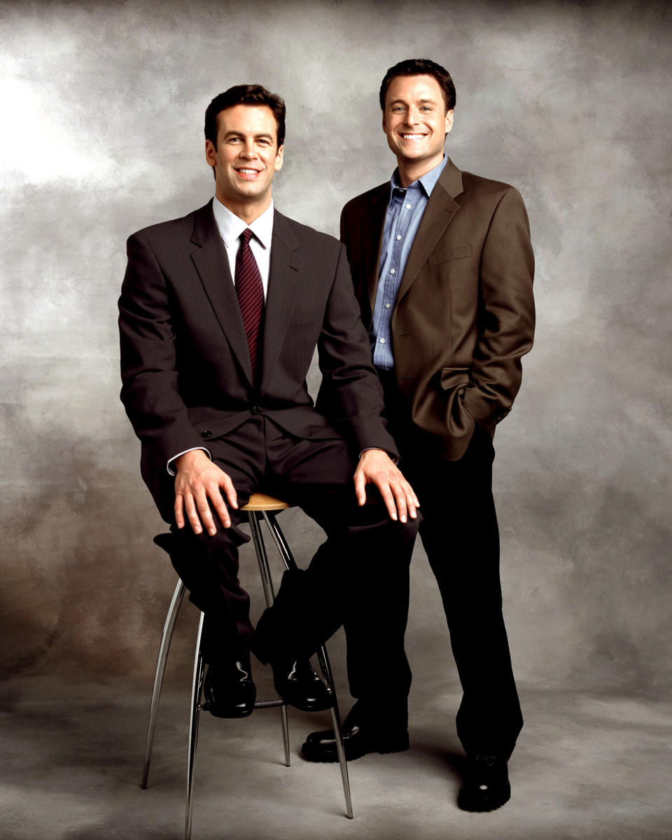 Chris Harrison (right) stands with Alex Michel, the bachelor for "The Bachelor" season 1