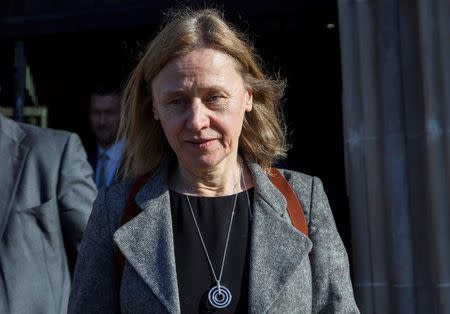 Chief executive of HM Revenue and Customs Linda Margaret Homer leaves Portcullis House in London, Britain February 1, 2016. Homer was questioned by the Treasury select committee alongside senior executives of Google over the internet giant's UK tax affairs. REUTERS/Neil Hall