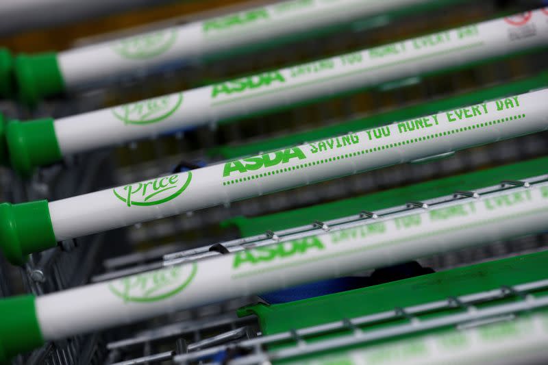 FILE PHOTO: Shopping trolleys outside an Asda supermarket in Altrincham