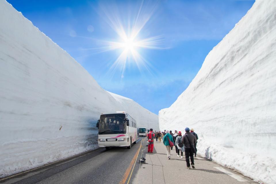 勞動節出遊不可錯過期間限定的「立山黑部-雪壁傳奇」，20米高的巨大雪牆令人嘆為觀止。可樂旅遊提供