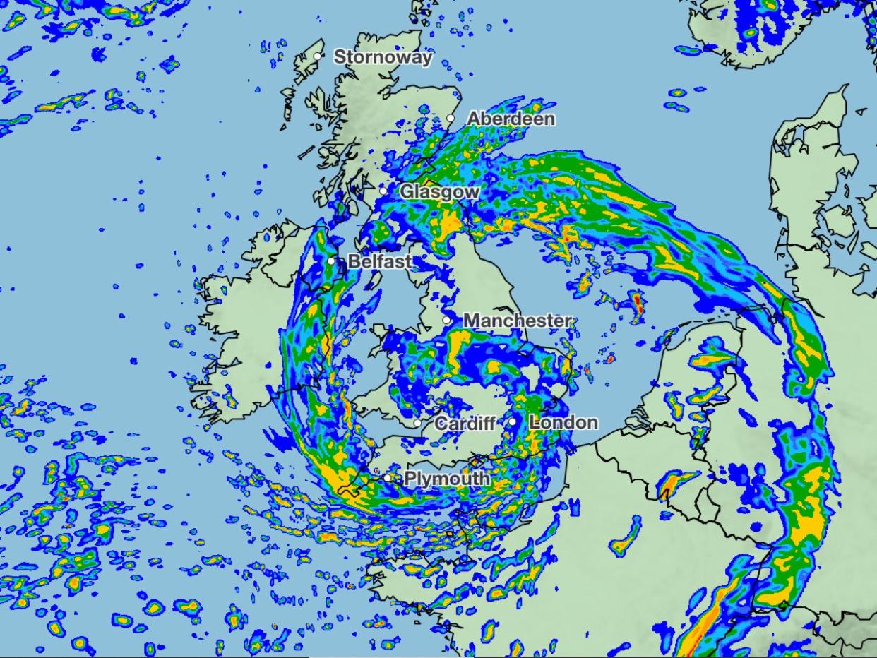 By 9am on Thursday, southern England, Northern Ireland, the midlands and Scotland will all be experiencing heavy wind and rain. (Met Office)