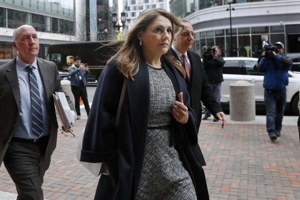 Michelle Janavs arrives at federal court, Tuesday, Feb. 25, 2020, in Boston, for sentencing in a nationwide college admissions bribery scandal. (AP Photo/Elise Amendola)