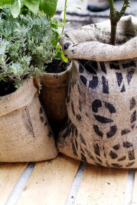 Burlap Coffee Bag Planters