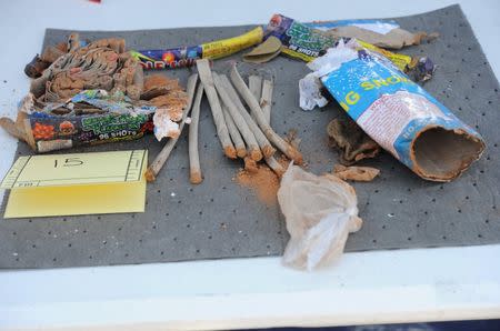 Fireworks are pictured in this undated handout evidence photo provided by the U.S. Attorney's Office in Boston, Massachusetts on March 25, 2015. REUTERS/U.S. Attorney's Office/Handout