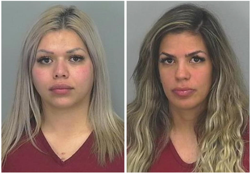 This combo of Monday, May 23, 2022, photos provided by the Pinal County, Ariz., Sheriff's Office, show Tania Luna Solis, 30, left, and Martha Lopez, 31. The two women were arrested Monday after approximately 500,000 fentanyl pills were found in an SUV pulled over for speeding on Interstate 10 in Pinal County, police said. They were arrested on suspicion of several crimes, including possession, use, administration, acquisition, sale, manufacture or transportation of a narcotic drug, according to police. (Pinal County Sheriff's Office via AP)