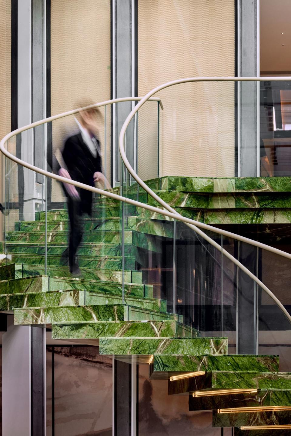 The ming green marble staircase at the Mandarin Oriental Mayfair (Mandarin Oriental Mayfair)