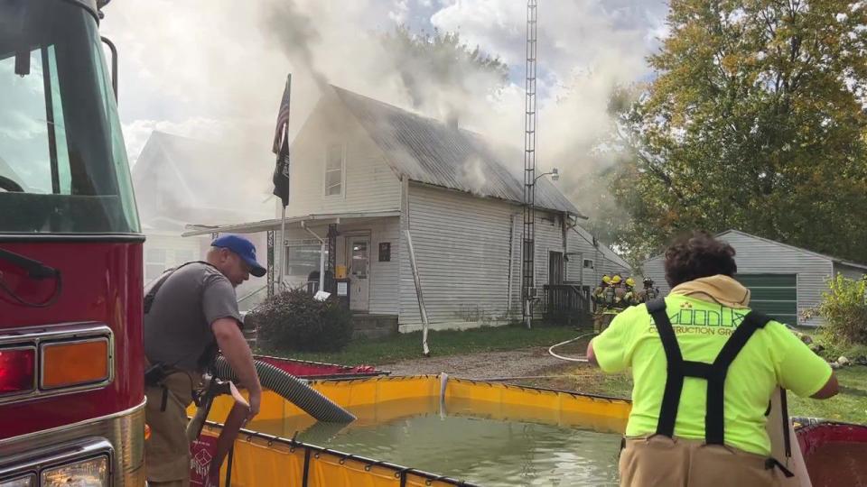 Fire departments from across Shelby County battled a fire at this post office in Pemberton Thursday. (Contributed Photo)