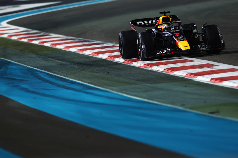 ABU DHABI, UNITED ARAB EMIRATES - NOVEMBER 20: Max Verstappen of the Netherlands driving the (1) Oracle Red Bull Racing RB18 on track during the F1 Grand Prix of Abu Dhabi at Yas Marina Circuit on November 20, 2022 in Abu Dhabi, United Arab Emirates. (Photo by Mark Thompson/Getty Images)