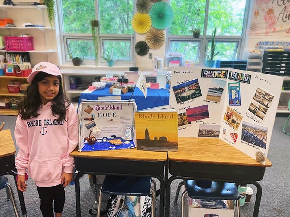 Meera Chand, a third-grader in McLean, Va., received more than 170 responses from Rhode Islanders after she wrote to The Providence Journal asking for help with her school project. She also received T-shirts, Del's Lemonade, clam chowder and other souvenirs from the Ocean State.
