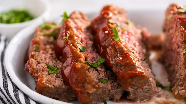 Meatloaf slices on plate