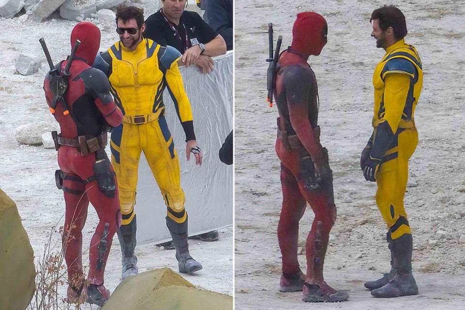 <p>Click News and Media / BACKGRID</p> Ryan Reynolds and Hugh Jackman filming the third 