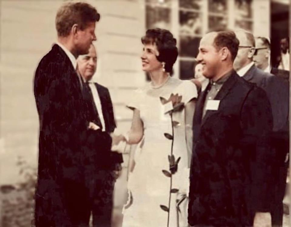 Felice Schwartz and her husband Gerald Schwartz met with then-Sen. John F. Kennedy, D-Massachusetts, in Omaha, Nebraska, in 1957.
