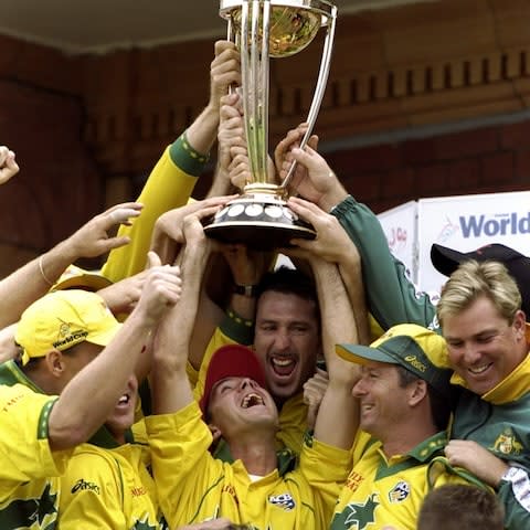 Australia lift the trophy after victory in the Cricket World Cup Final over Pakistan at Lord's in London. Australia won by 8 wickets - Credit: &nbsp;Getty Images