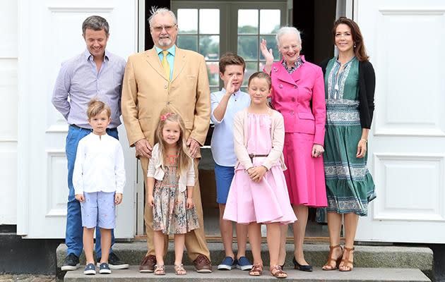 Mary with her husband, four kids, and the Queen and Prince Consort of Denmark. Photo: Getty Images