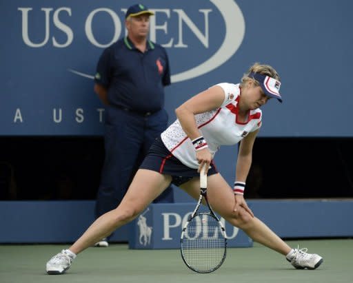 Kim Clijsters of Belgium straightens up during her match against British teen Laura Robson during their 2012 US Open match at the USTA Billie Jean King National Tennis Center in New York on August 29. Robson won 7-6 (7/4), 7-6 (7/5)