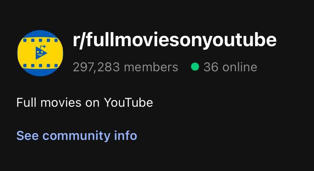 Screenshot of the subreddit fullmoviesonyoutube