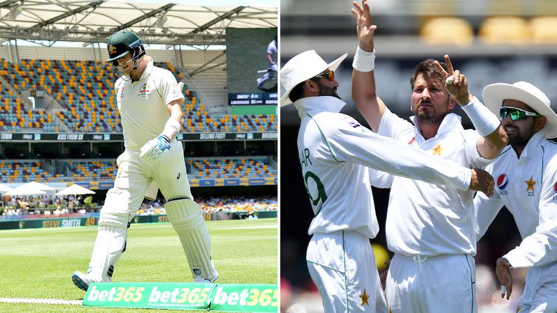 Yasir Shah gave Steve Smith a seven-finger salute after taking his wicket at the Gabba.