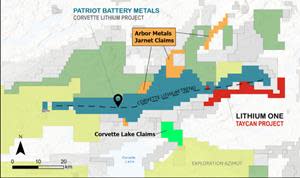 The Jarnet lithium project, located in the James Bay region of Quebec, comprises 47 map-designated claims, covering an area of approximately 3,759 hectares.