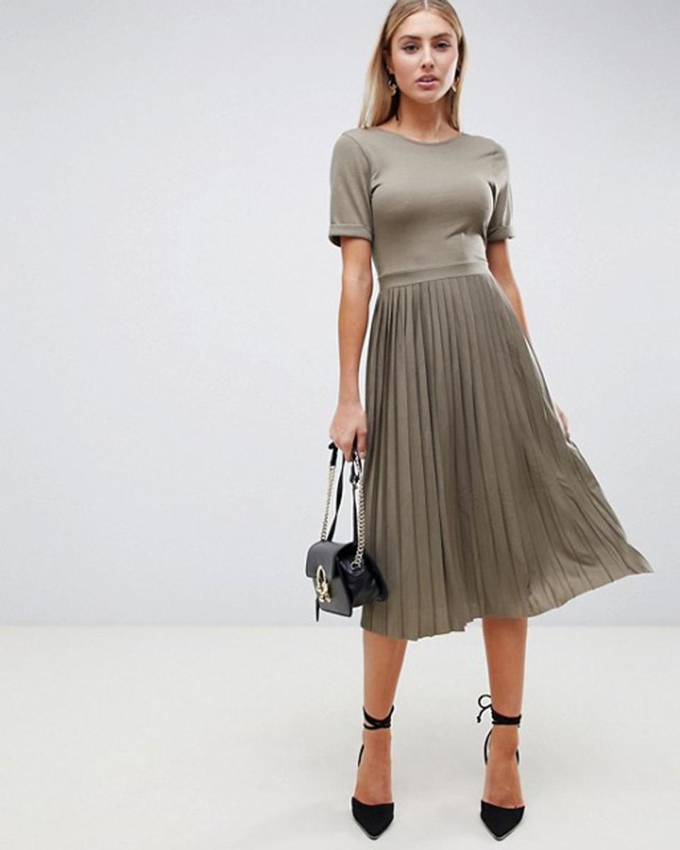 ASOS DESIGN Pleated Skirt Midi Dress