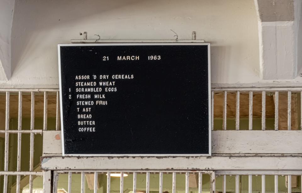 Example menu of March 21, 1963 inside historic Alcatraz prison.