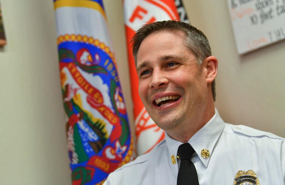 New St. Cloud Fire Chief Matt Love talks about his work during an interview pictured Tuesday, March 29, 2022, at Station One in St. Cloud. 