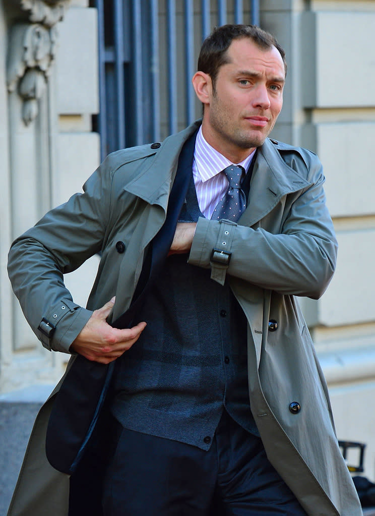 Jude Law sighted filming on location for 'The Bitter Pill' on April 19, 2012 in New York City.