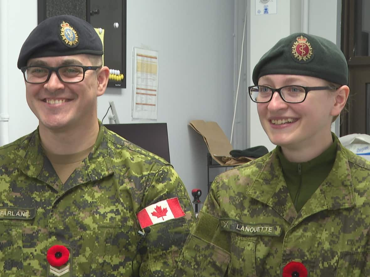 Cpl. Daniel MacFarlane and Cpl. Kera Lanouette didn't have power at their own home for 10 days following post-tropical storm Fiona, but say they were focused on doing what they could to help others.  (Brian Higgins/CBC - image credit)