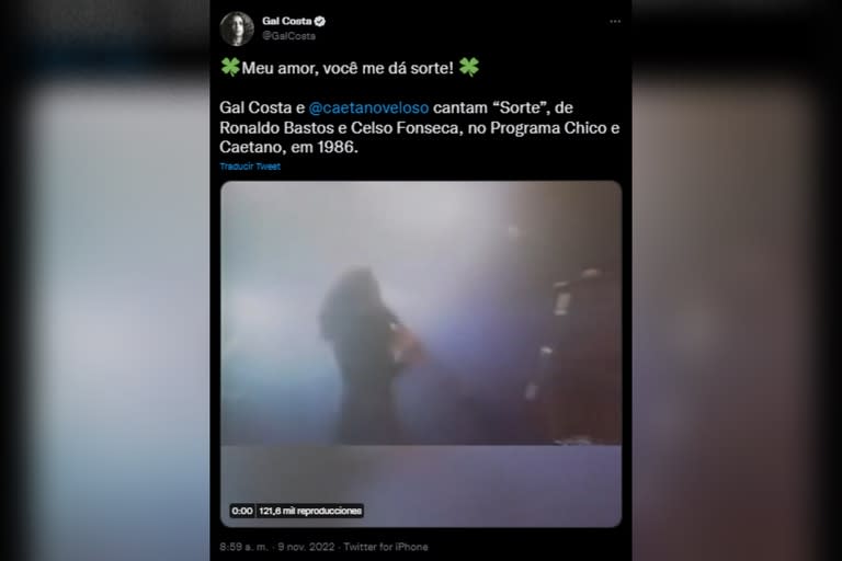 Gal Costa's last post, hours before her death (Photo: Twitter @GalCosta)