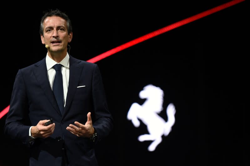 Ferrari's Chief Marketing and Commercial Officer Enrico Galliera speaks as Ferrari Roma is unveiled during its first world presentation in Rome