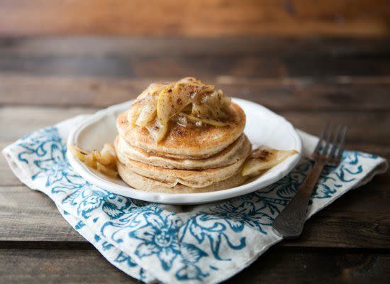 Vanilla Bean Pancakes With Maple Butter Pears