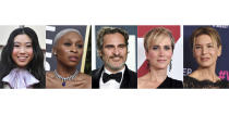 This combination photo shows, from left, Awkwafina, Cynthia Erivo, Joaquin Phoenix, Kristen Wiig and Renee Zellweger, who are among the first presenters announced for the Golden Globes awards ceremony. (AP Photo)