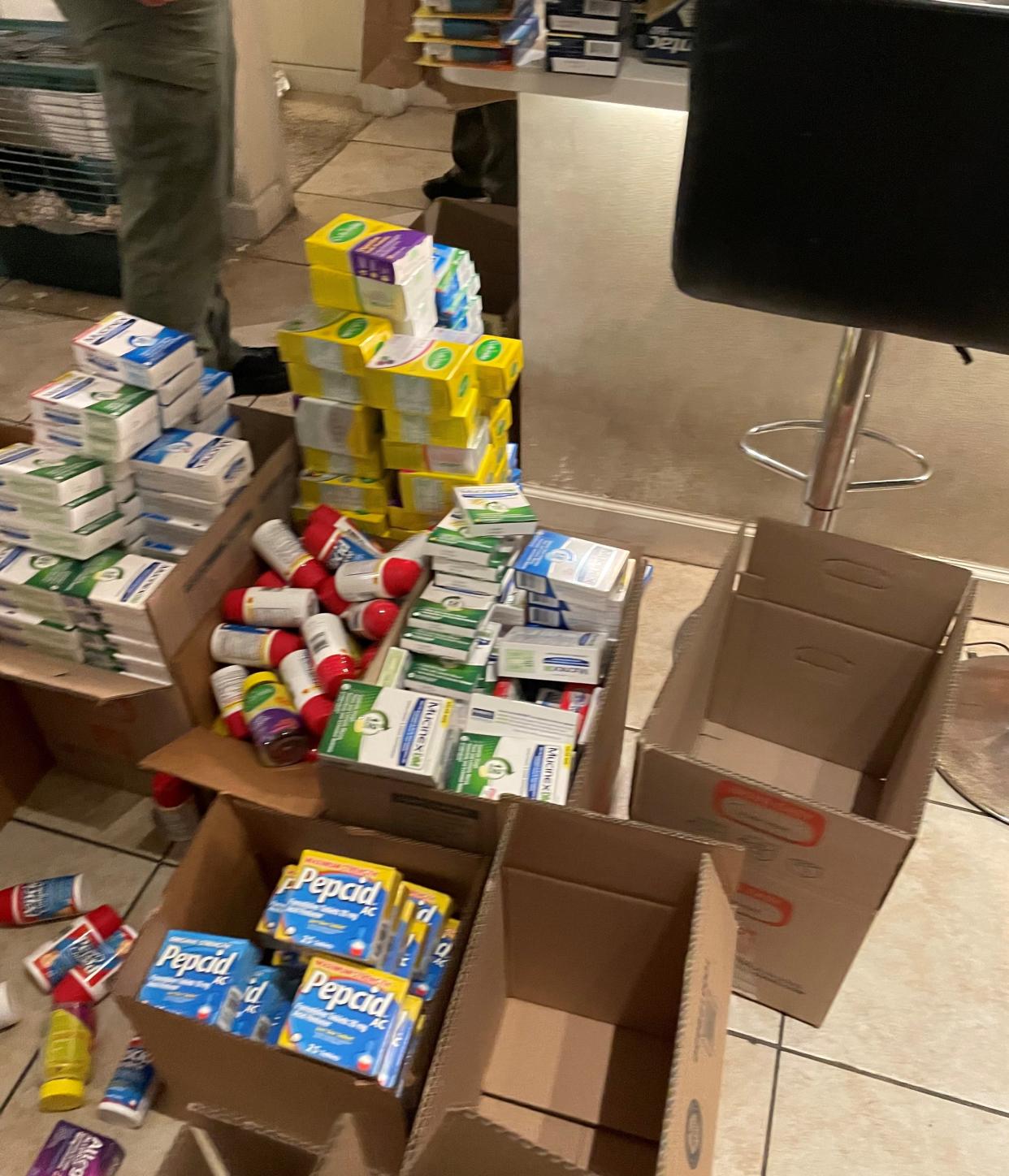 Evidence collected during the nine-month investigation. Officials say boosters took over-the-counter medication and beauty supplies from stores to be resold on an Amazon marketplace.