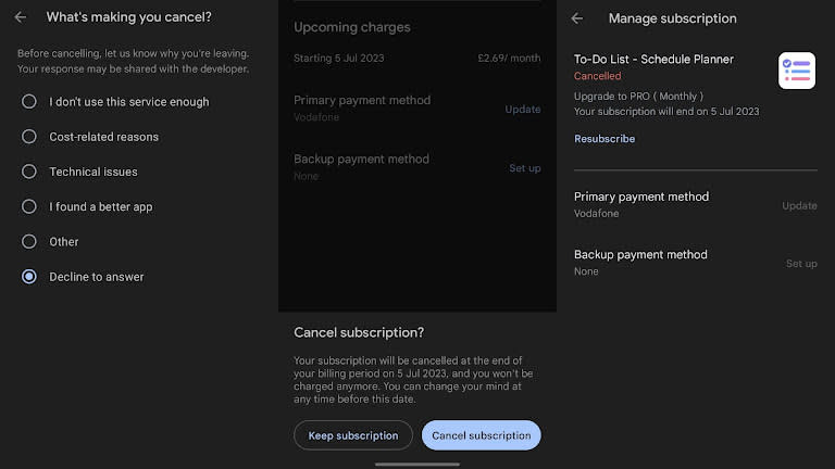 How to cancel a subscription through the Play Store