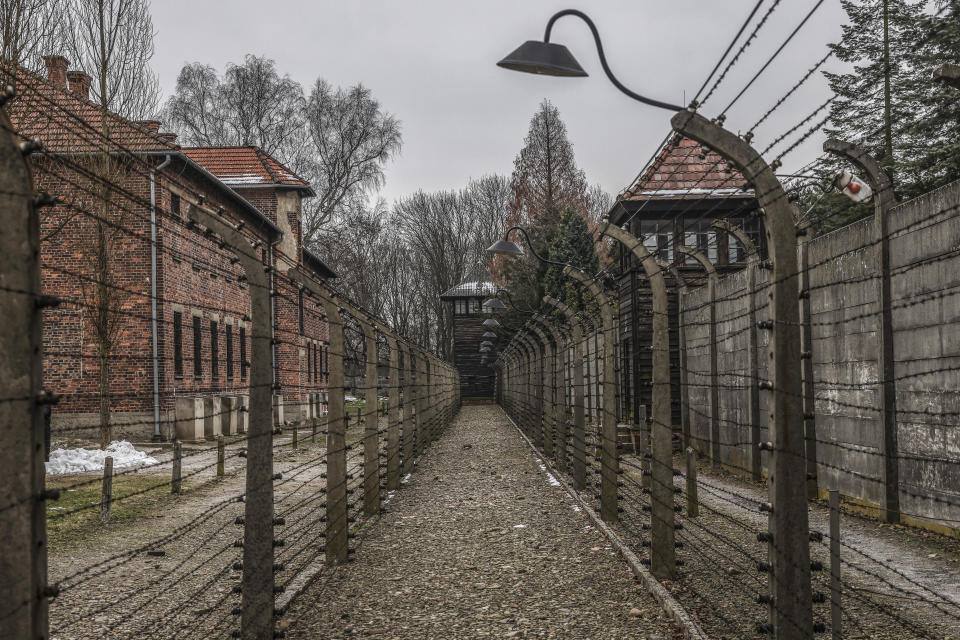 The former Nazi German Auschwitz I concentration camp at the Memorial and Museum Auschwitz-Birkenau in Oswiecim, Poland, on Jan. 27, 2023, marking the 78th anniversary of the liberation of Auschwitz, and Holocaust Remembrance Day. / Credit: Beata Zawrzel/NurPhoto via Getty Images