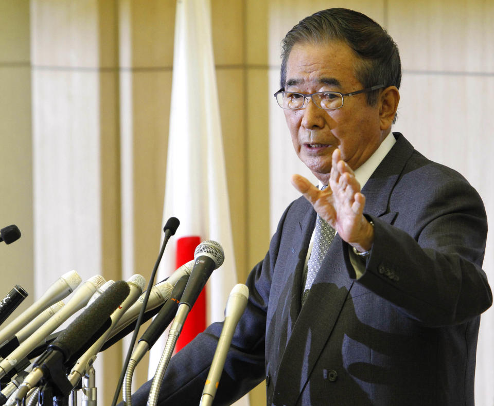 Tokyo Gov. Shintaro Ishihara speaks during a news conference in Tokyo, Thursday, Oct. 25, 2012. The outspoken and nationalistic governor said Thursday he is quitting after nearly 14 years in office to form a new political party ahead of expected national elections. (AP Photo/Koji Sasahara)