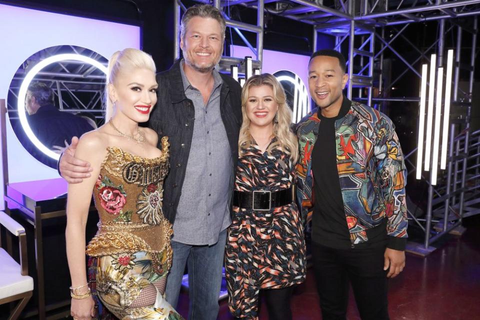 Voice coaches Gwen Stefani, Blake Shelton, Kelly Clarkson and John Legend | Trae Patton/NBC/NBCU Photo Bank via Getty Images