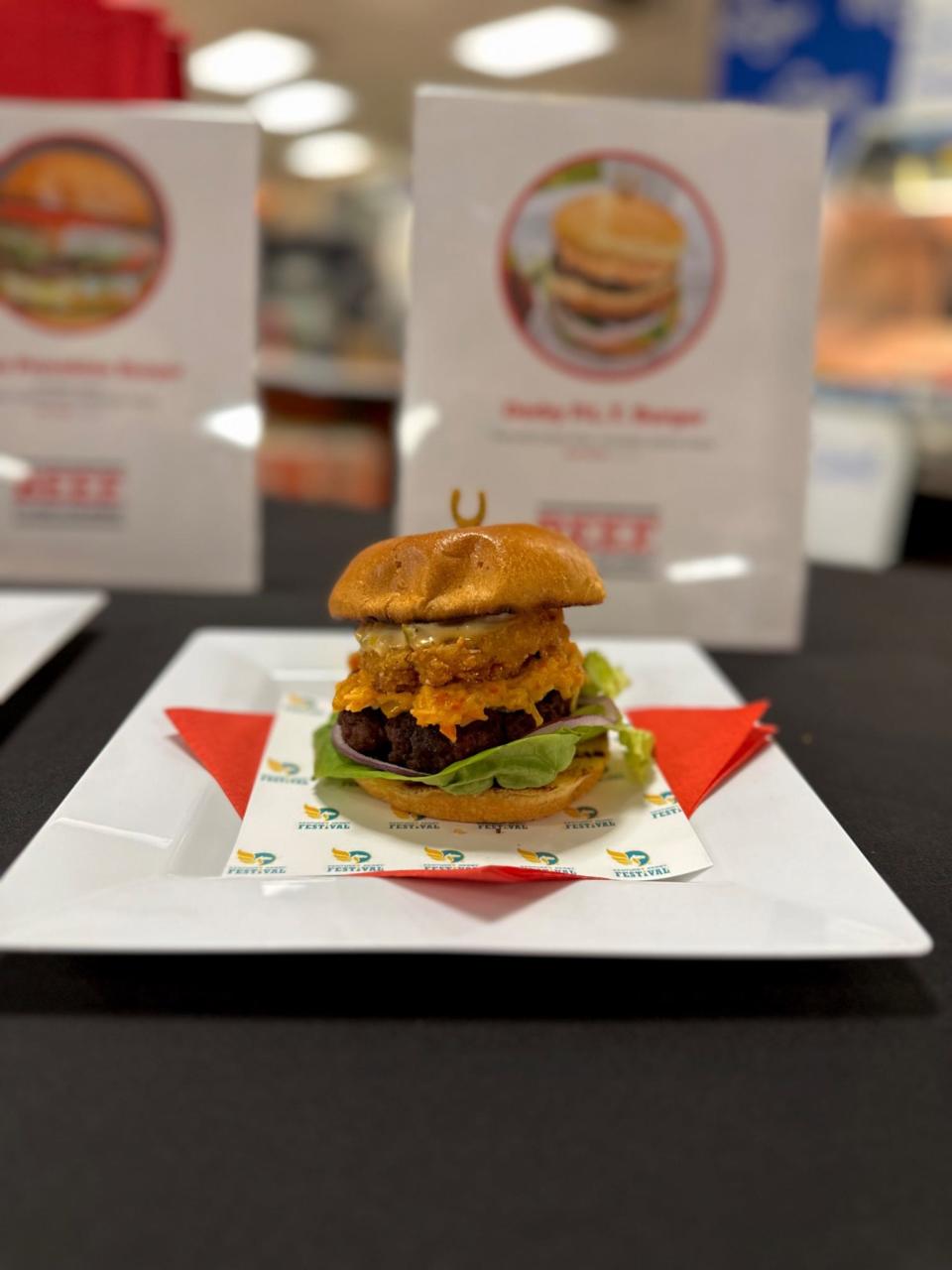 Stacy Hoehle's winning Derby Burger is made with fried green tomatoes and pimento cheese.