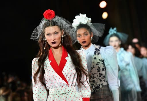 US model Bella Hadid walks the runway at the Rodarte show during New York Fashion Week: The Shows on February 11, 2020