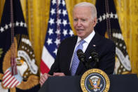 President Joe Biden speaks about COVID-19 vaccine requirements for federal workers in the East Room of the White House in Washington, Thursday, July 29, 2021. (AP Photo/Susan Walsh)