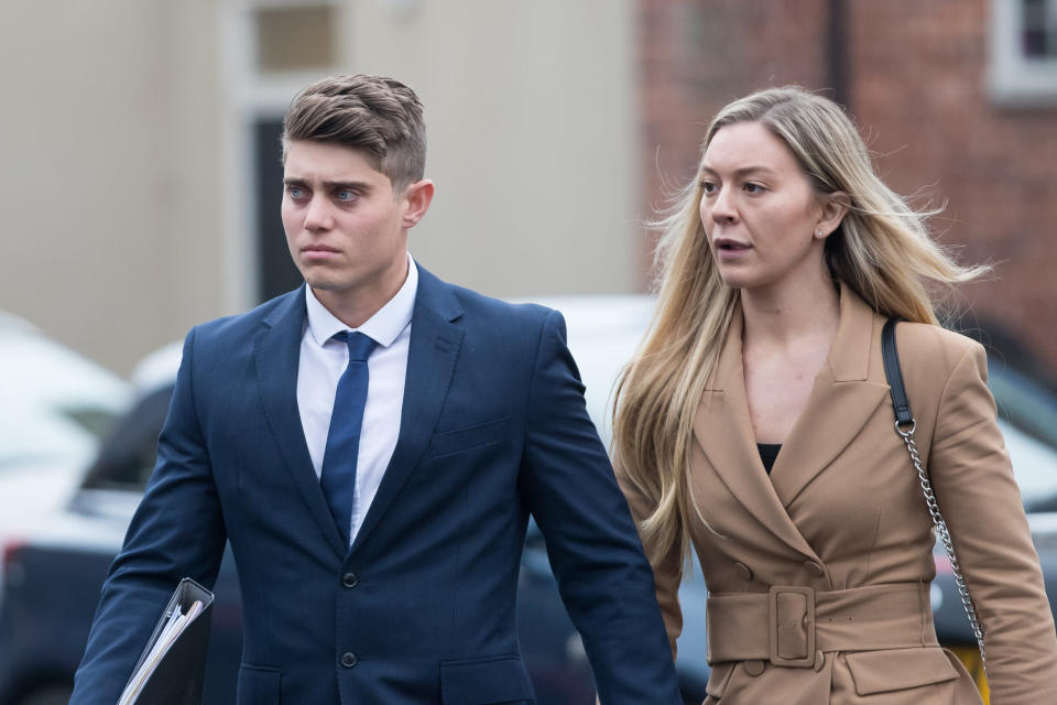 Cricketer Alex Hepburn leaves Worcester Crown Court where he is charged with two counts of rape alleged to have been committed in 2017. (Photo by Aaron Chown/PA Images via Getty Images)