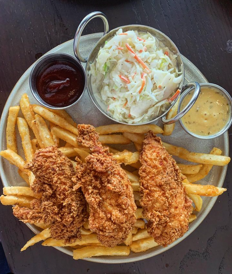 Chicken tenders and double-fried French fries from Bourbon's Kitchen, Downtown.