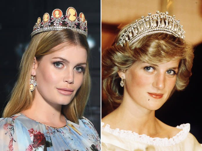 Princess Diana’s niece Lady Kitty Spencer, left, at the Dolce & Gabbana runway show in Milan Fashion Week. (Photos: Getty Images)