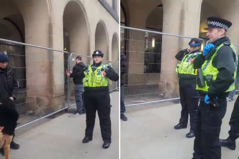 Police at the homeless camp outside Manchester Town Hall