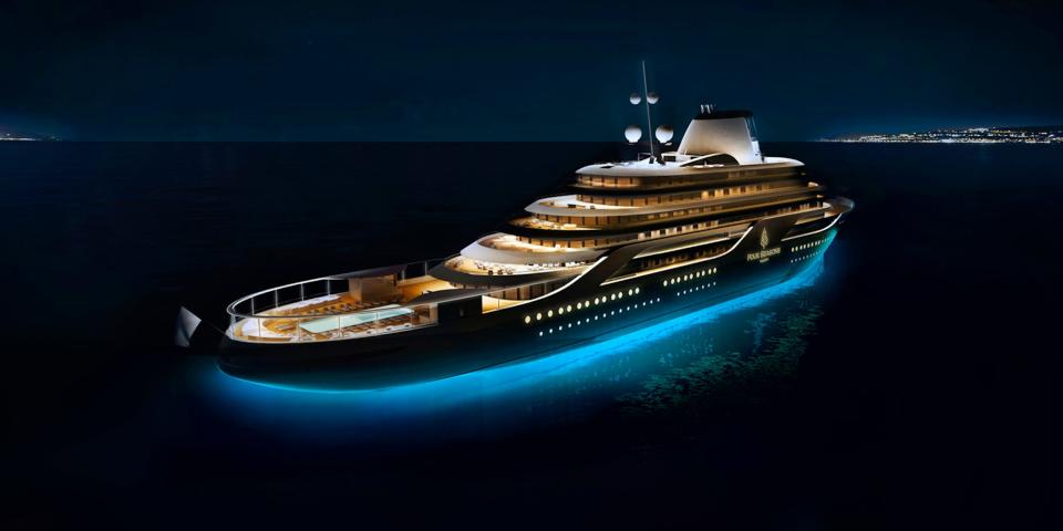 A rendering of the upcoming Four Seasons yacht-cruise ship