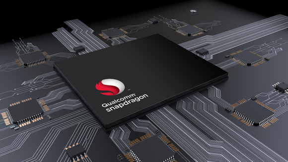 A Qualcomm snapdragon chip on a circuit board.